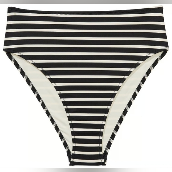 L XL XXL VS PINK Swim High Waist Cheeky Bikini Bottom Black Stripes - Picture 1 of 5